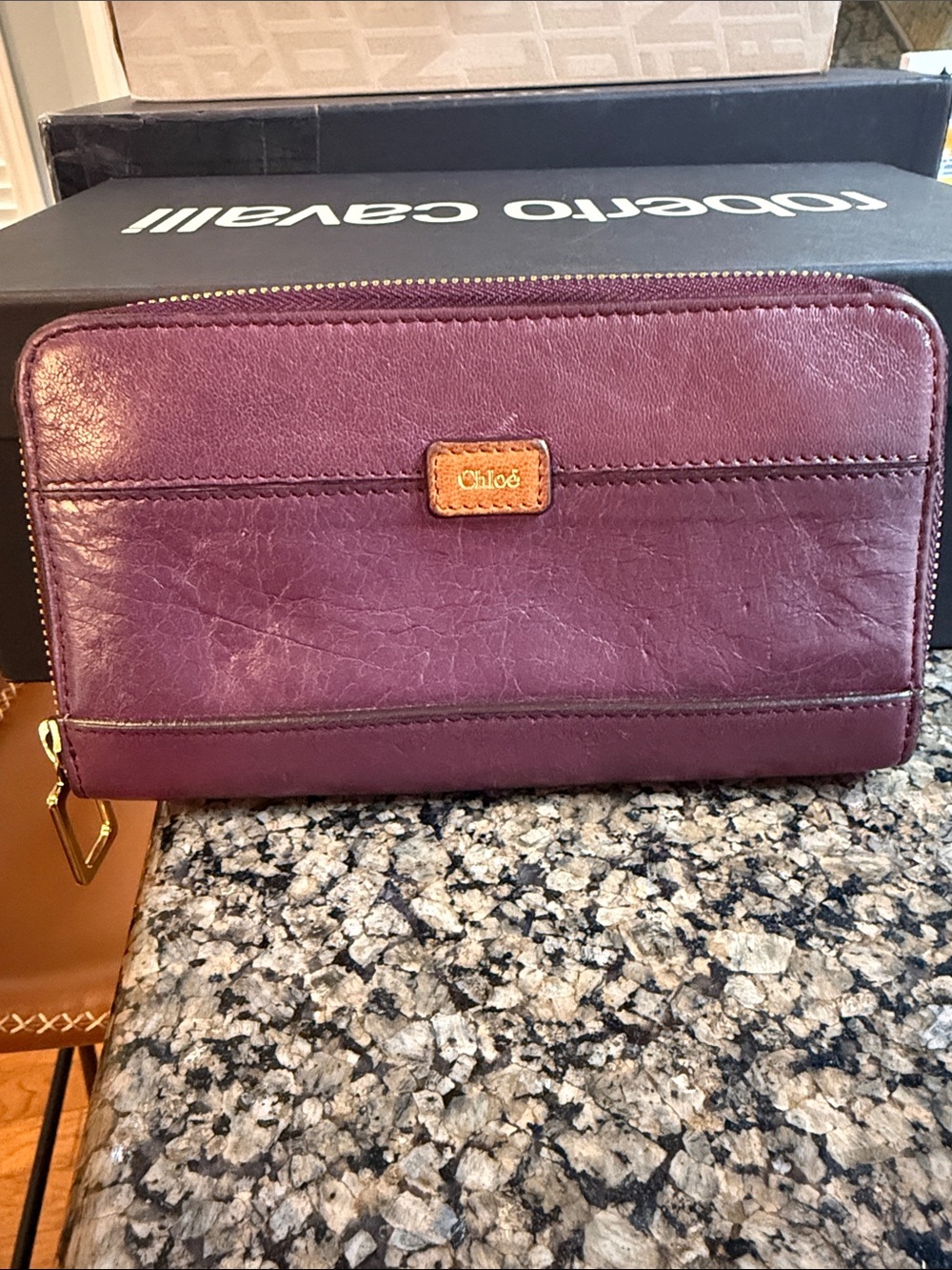 Chloé Burgundy Leather Zip-Around Wallet with Gold-Tone Logo